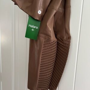 HALARA Faux Brown Leather Ribbed Legging